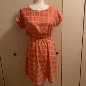 Pink Check-Print Fit and Flare Dress (Medium)